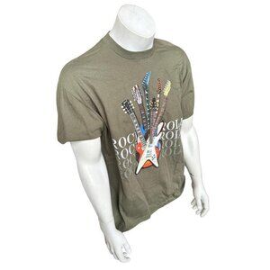 Delta Men's Rock N Roll Guitar Brown Short Sleeve Shirt Size Large